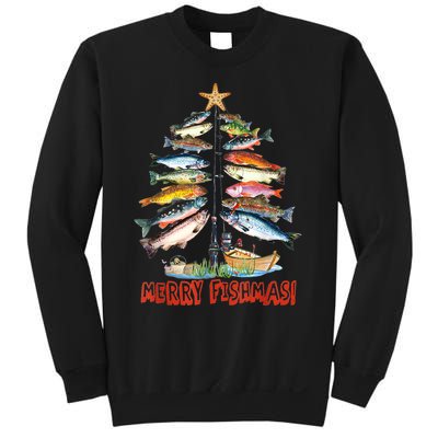 Merry Fishmas Christmas Tree Fish Funny Fishing Sweatshirt