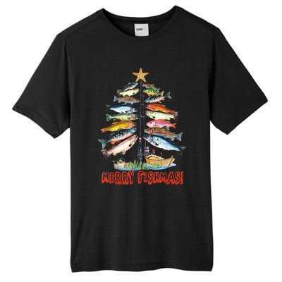 Merry Fishmas Christmas Tree Fish Funny Fishing Tall Fusion ChromaSoft Performance T-Shirt