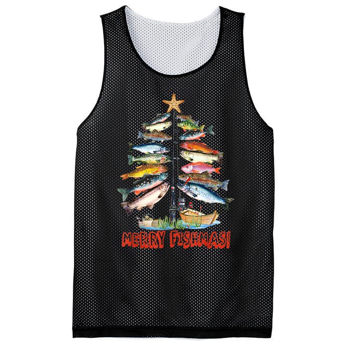 Merry Fishmas Christmas Tree Fish Funny Fishing Mesh Reversible Basketball Jersey Tank