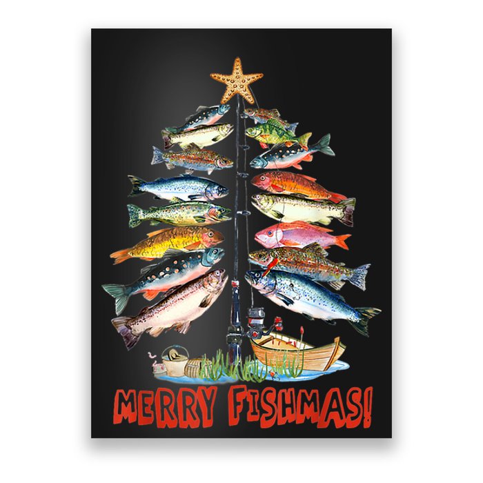 Merry Fishmas Christmas Tree Fish Funny Fishing Poster