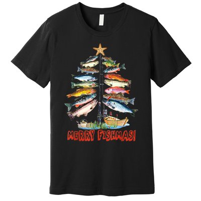 Merry Fishmas Christmas Tree Fish Funny Fishing Premium T-Shirt