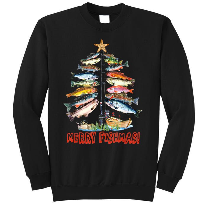 Merry Fishmas Christmas Tree Fish Funny Fishing Tall Sweatshirt