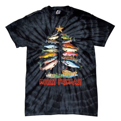 Merry Fishmas Christmas Tree Fish Funny Fishing Tie-Dye T-Shirt