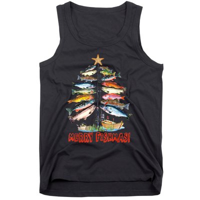 Merry Fishmas Christmas Tree Fish Funny Fishing Tank Top