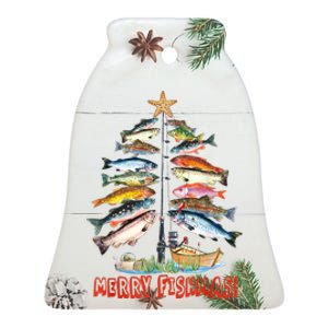 Merry Fishmas Christmas Tree Fish Funny Fishing Ceramic Bell Ornament