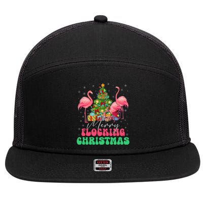 Merry Flocking Christmas Flamingo Xmas Gift 7 Panel Mesh Trucker Snapback Hat