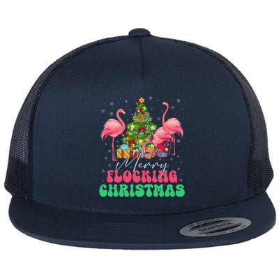 Merry Flocking Christmas Flamingo Xmas Gift Flat Bill Trucker Hat