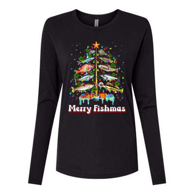 Merry Fishmas Christmas Tree Funny Fish Fishing Fisherman Womens Cotton Relaxed Long Sleeve T-Shirt