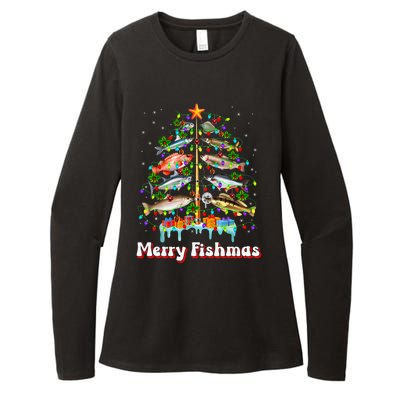 Merry Fishmas Christmas Tree Funny Fish Fishing Fisherman Womens CVC Long Sleeve Shirt