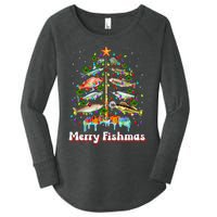 Merry Fishmas Christmas Tree Funny Fish Fishing Fisherman Women's Perfect Tri Tunic Long Sleeve Shirt