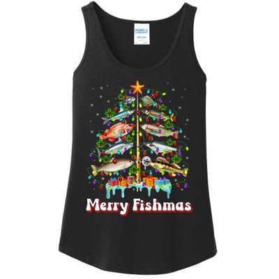 Merry Fishmas Christmas Tree Funny Fish Fishing Fisherman Ladies Essential Tank