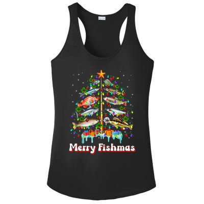 Merry Fishmas Christmas Tree Funny Fish Fishing Fisherman Ladies PosiCharge Competitor Racerback Tank