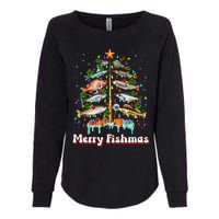 Merry Fishmas Christmas Tree Funny Fish Fishing Fisherman Womens California Wash Sweatshirt