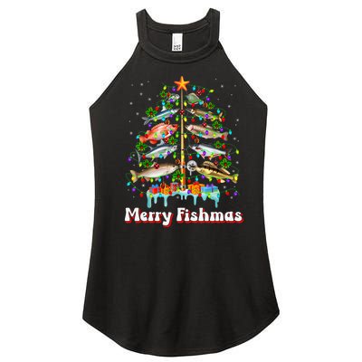 Merry Fishmas Christmas Tree Funny Fish Fishing Fisherman Women's Perfect Tri Rocker Tank