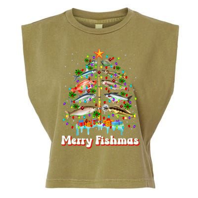 Merry Fishmas Christmas Tree Funny Fish Fishing Fisherman Garment-Dyed Women's Muscle Tee