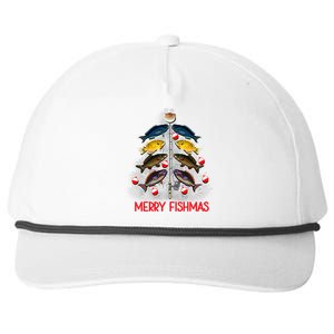 Merry Fishmas Christmas Tree Funny Fishing Lovers Party Snapback Five-Panel Rope Hat