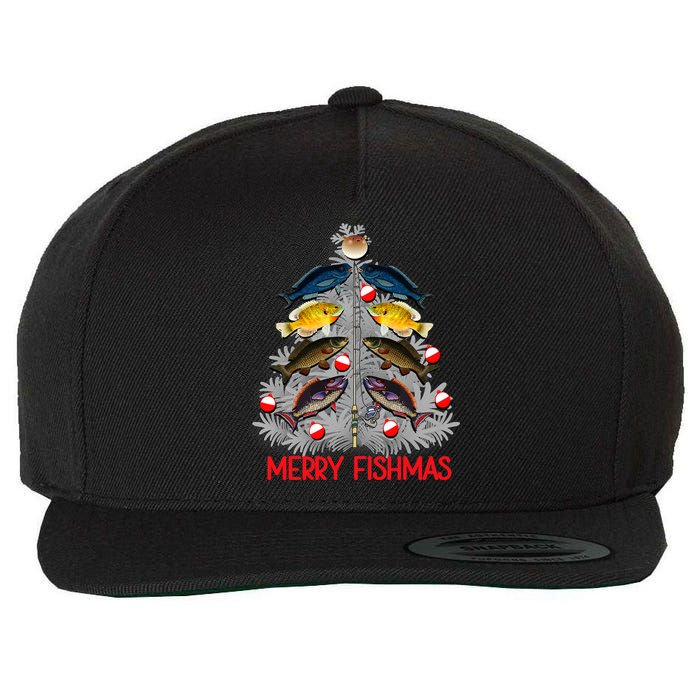 Merry Fishmas Christmas Tree Funny Fishing Lovers Party Wool Snapback Cap