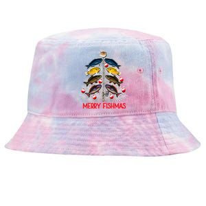 Merry Fishmas Christmas Tree Funny Fishing Lovers Party Tie-Dyed Bucket Hat