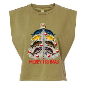 Merry Fishmas Christmas Tree Funny Fishing Lovers Party Garment-Dyed Women's Muscle Tee