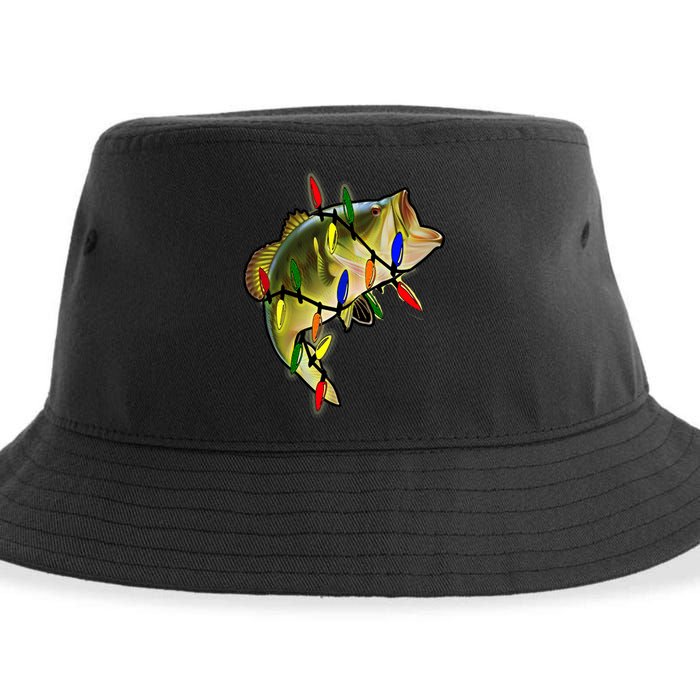 Merry Fishmas Christmas Tree Lights Bass Christmas Pajama Sustainable Bucket Hat