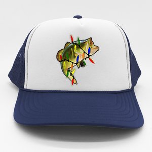 Merry Fishmas Christmas Tree Lights Bass Christmas Pajama Trucker Hat