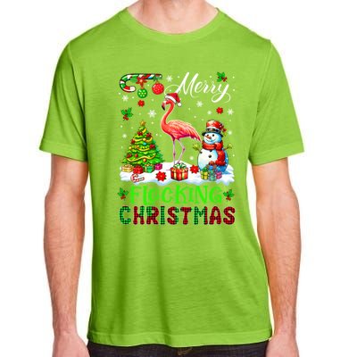 Merry Flocking Christmas Santa Flamingo Xmas Symbols Snow Gift Adult ChromaSoft Performance T-Shirt