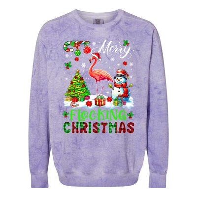 Merry Flocking Christmas Santa Flamingo Xmas Symbols Snow Gift Colorblast Crewneck Sweatshirt