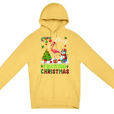 Merry Flocking Christmas Santa Flamingo Xmas Symbols Snow Gift Premium Pullover Hoodie