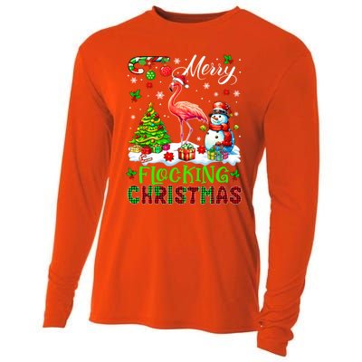 Merry Flocking Christmas Santa Flamingo Xmas Symbols Snow Gift Cooling Performance Long Sleeve Crew