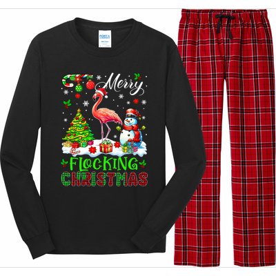 Merry Flocking Christmas Santa Flamingo Xmas Symbols Snow Gift Long Sleeve Pajama Set