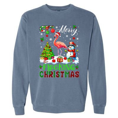 Merry Flocking Christmas Santa Flamingo Xmas Symbols Snow Gift Garment-Dyed Sweatshirt