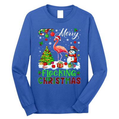 Merry Flocking Christmas Santa Flamingo Xmas Symbols Snow Gift Long Sleeve Shirt