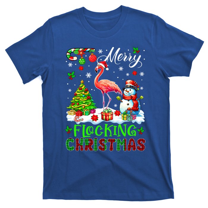 Merry Flocking Christmas Santa Flamingo Xmas Symbols Snow Gift T-Shirt