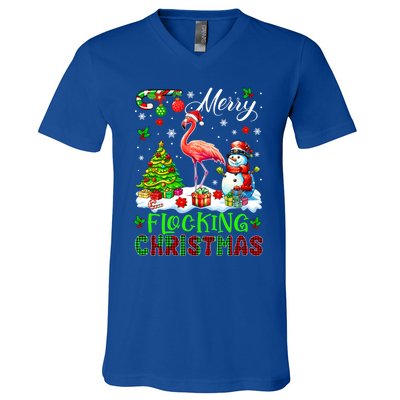 Merry Flocking Christmas Santa Flamingo Xmas Symbols Snow Gift V-Neck T-Shirt