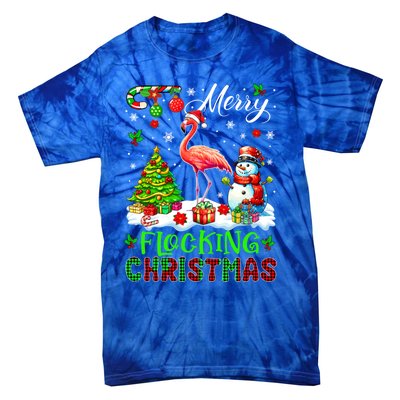 Merry Flocking Christmas Santa Flamingo Xmas Symbols Snow Gift Tie-Dye T-Shirt