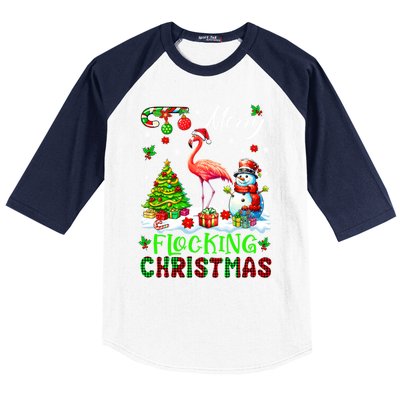 Merry Flocking Christmas Santa Flamingo Xmas Symbols Snow Gift Baseball Sleeve Shirt