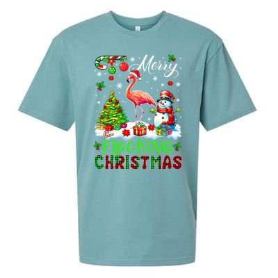 Merry Flocking Christmas Santa Flamingo Xmas Symbols Snow Gift Sueded Cloud Jersey T-Shirt