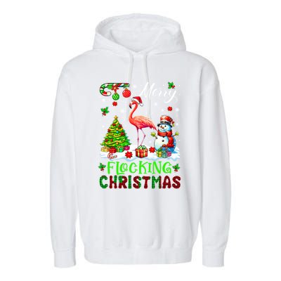 Merry Flocking Christmas Santa Flamingo Xmas Symbols Snow Gift Garment-Dyed Fleece Hoodie