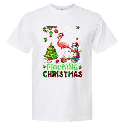 Merry Flocking Christmas Santa Flamingo Xmas Symbols Snow Gift Garment-Dyed Heavyweight T-Shirt