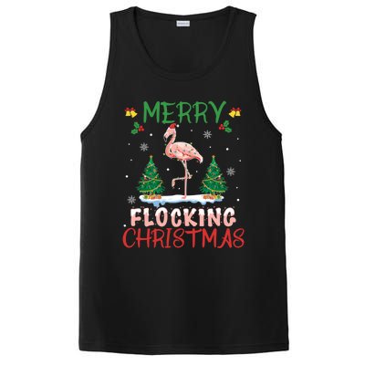 Merry Flocking Christmas Flamingo Pink In Santa Hat Gift Fun Funny Gift PosiCharge Competitor Tank