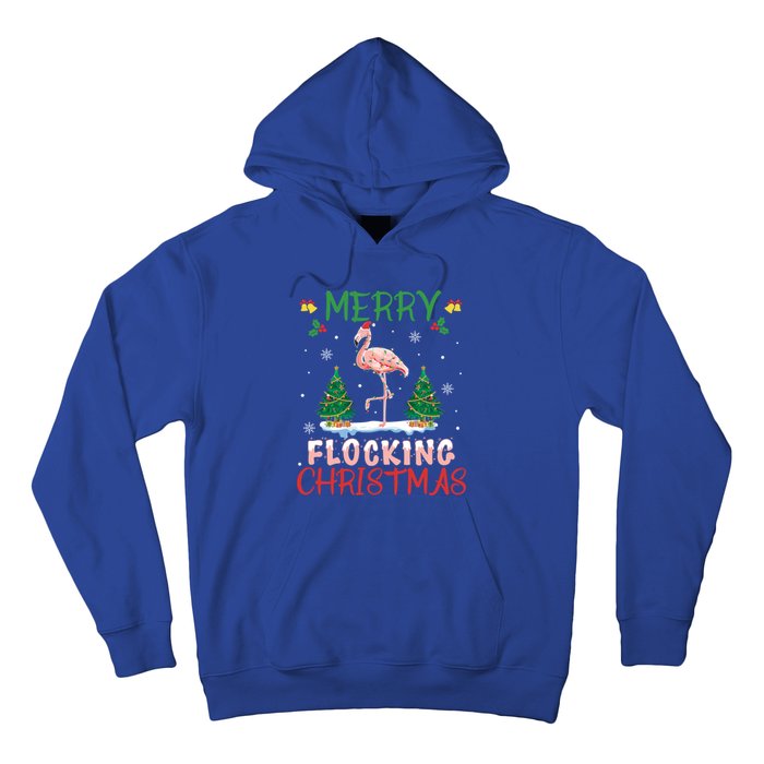 Merry Flocking Christmas Flamingo Pink In Santa Hat Gift Fun Funny Gift Hoodie