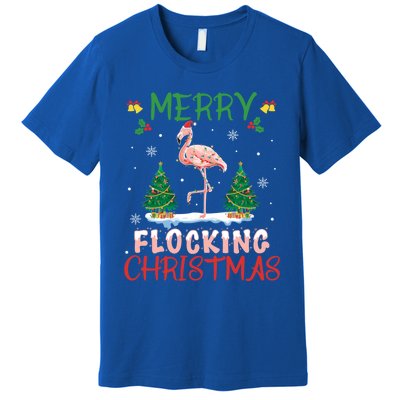 Merry Flocking Christmas Flamingo Pink In Santa Hat Gift Fun Funny Gift Premium T-Shirt