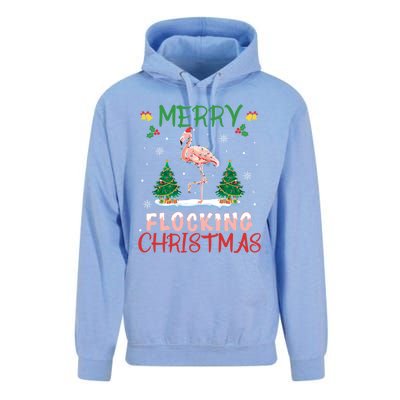 Merry Flocking Christmas Flamingo Pink In Santa Hat Gift Fun Funny Gift Unisex Surf Hoodie