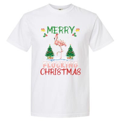 Merry Flocking Christmas Flamingo Pink In Santa Hat Gift Fun Funny Gift Garment-Dyed Heavyweight T-Shirt