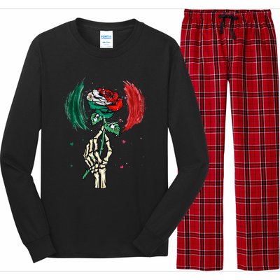 Mexico Flag Color Rose Flower Skeleton Hand Mexican Country Long Sleeve Pajama Set