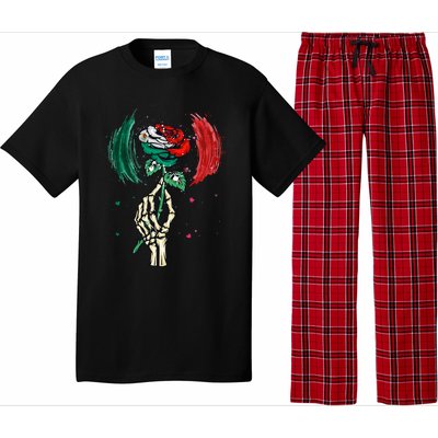 Mexico Flag Color Rose Flower Skeleton Hand Mexican Country Pajama Set