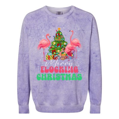 Merry Flocking Christmas Flamingo Xmas Gift Colorblast Crewneck Sweatshirt