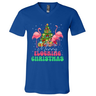 Merry Flocking Christmas Flamingo Xmas Gift V-Neck T-Shirt