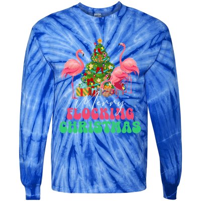 Merry Flocking Christmas Flamingo Xmas Gift Tie-Dye Long Sleeve Shirt