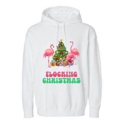 Merry Flocking Christmas Flamingo Xmas Gift Garment-Dyed Fleece Hoodie